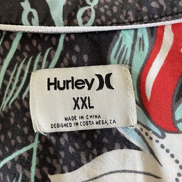 Hurley Hawaiian Shirt Men’s 2XL Aloha Tropical Floral Button Up Camp Loop Collar - Picture 3 of 10